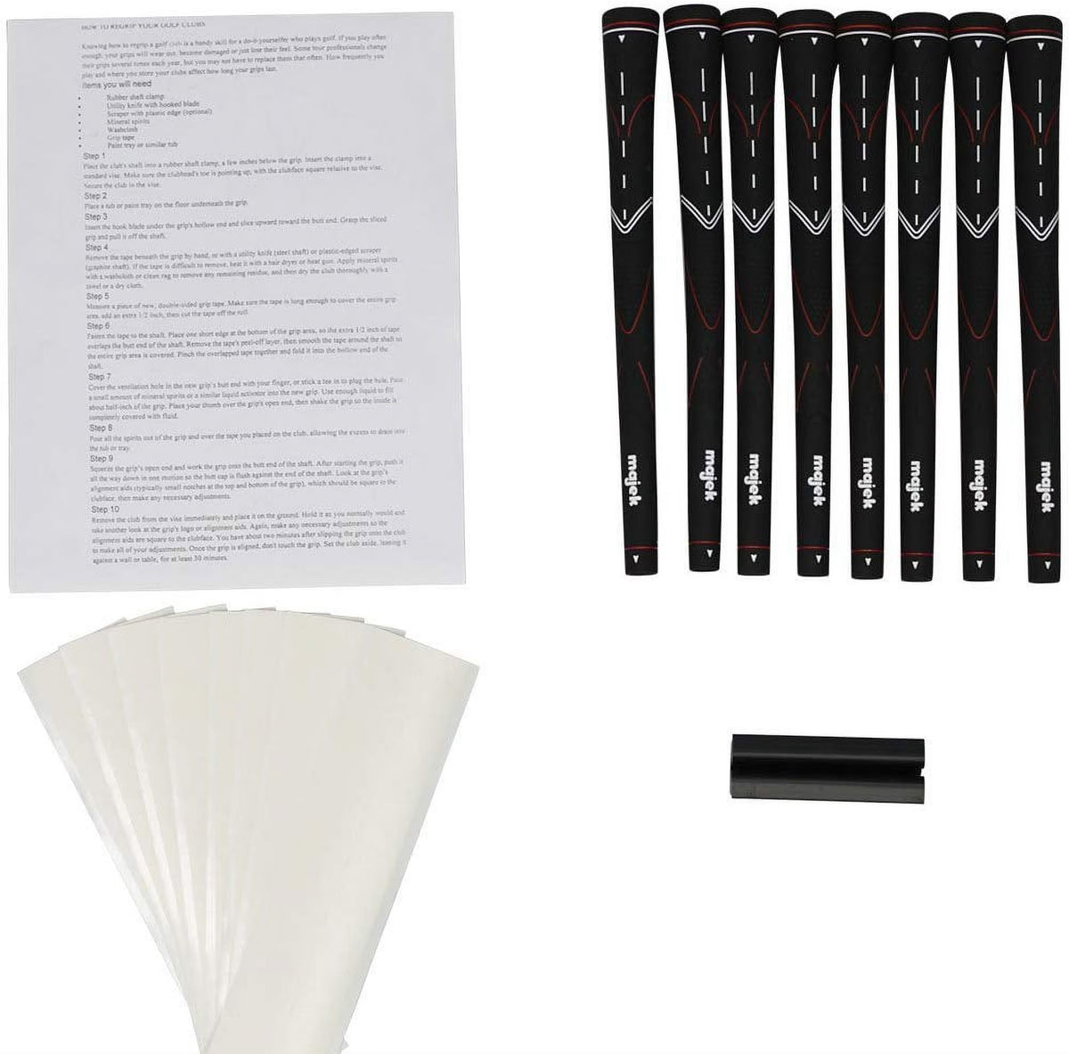 Midsize Black Golf Grips Kit with Grip Tape and Clamp Y81084