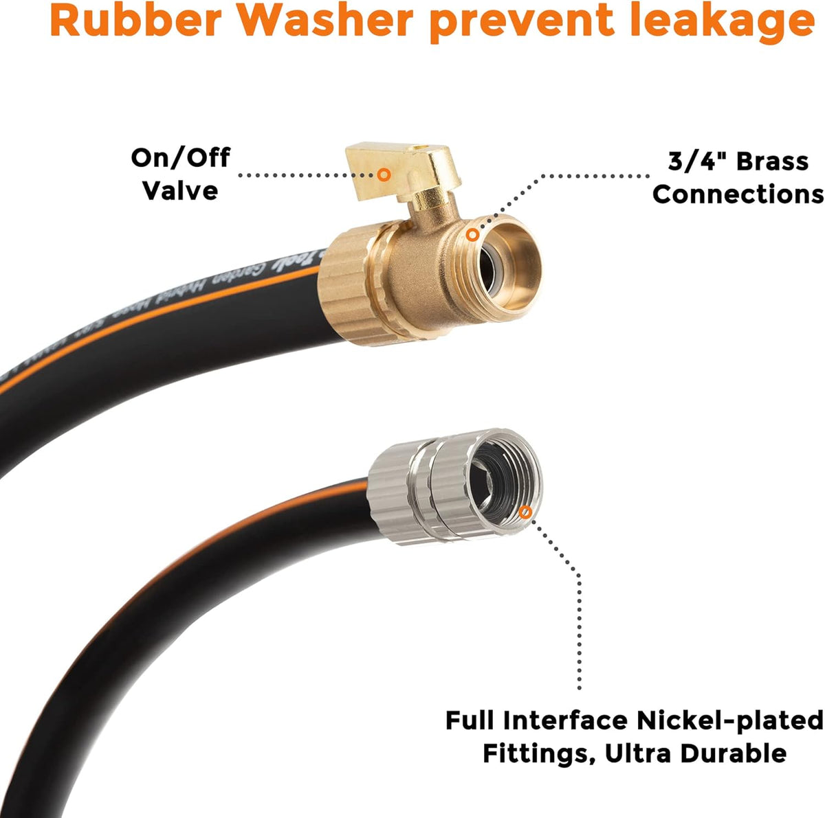 Hybrid Garden Hose 50 ft x 5/8", Heavy Duty Rubber Water Hose, 3/4" Brass Connector with Shut off Valve, Pack of 2 T462