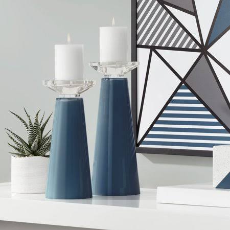Naval Glass Pillar Candle Holders Set of 2 B29695