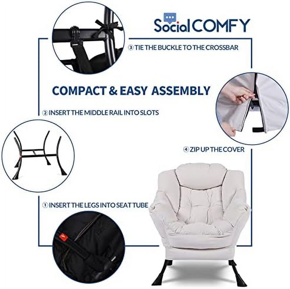 Modern Lazy Chair with Ottoman Steel Frame Lounge Chair Set with Footstool Armrests Side Pocket B4086