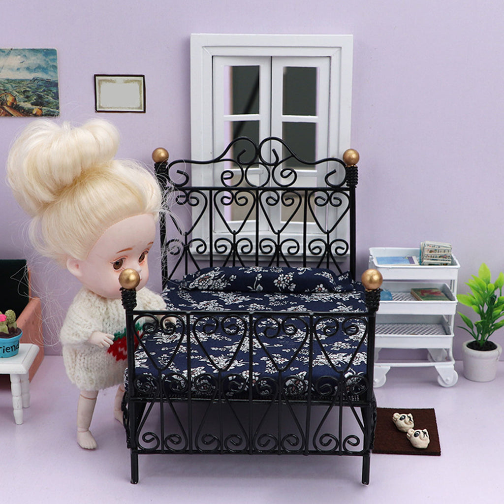 Compact Metal Dollhouse Bed P742