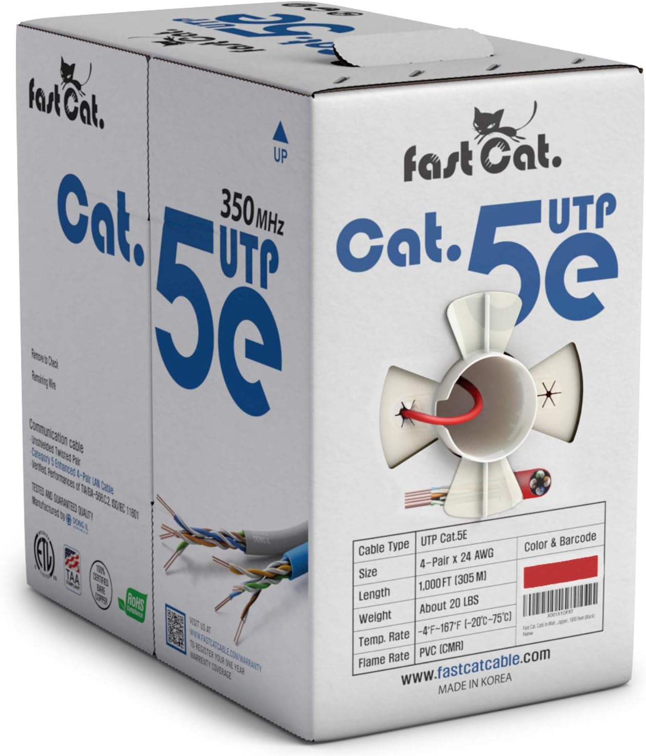 Cat5e Ethernet Cable 1000ft - 24 AWG CMR Bare Copper UTP LAN Cable (Green) D368807