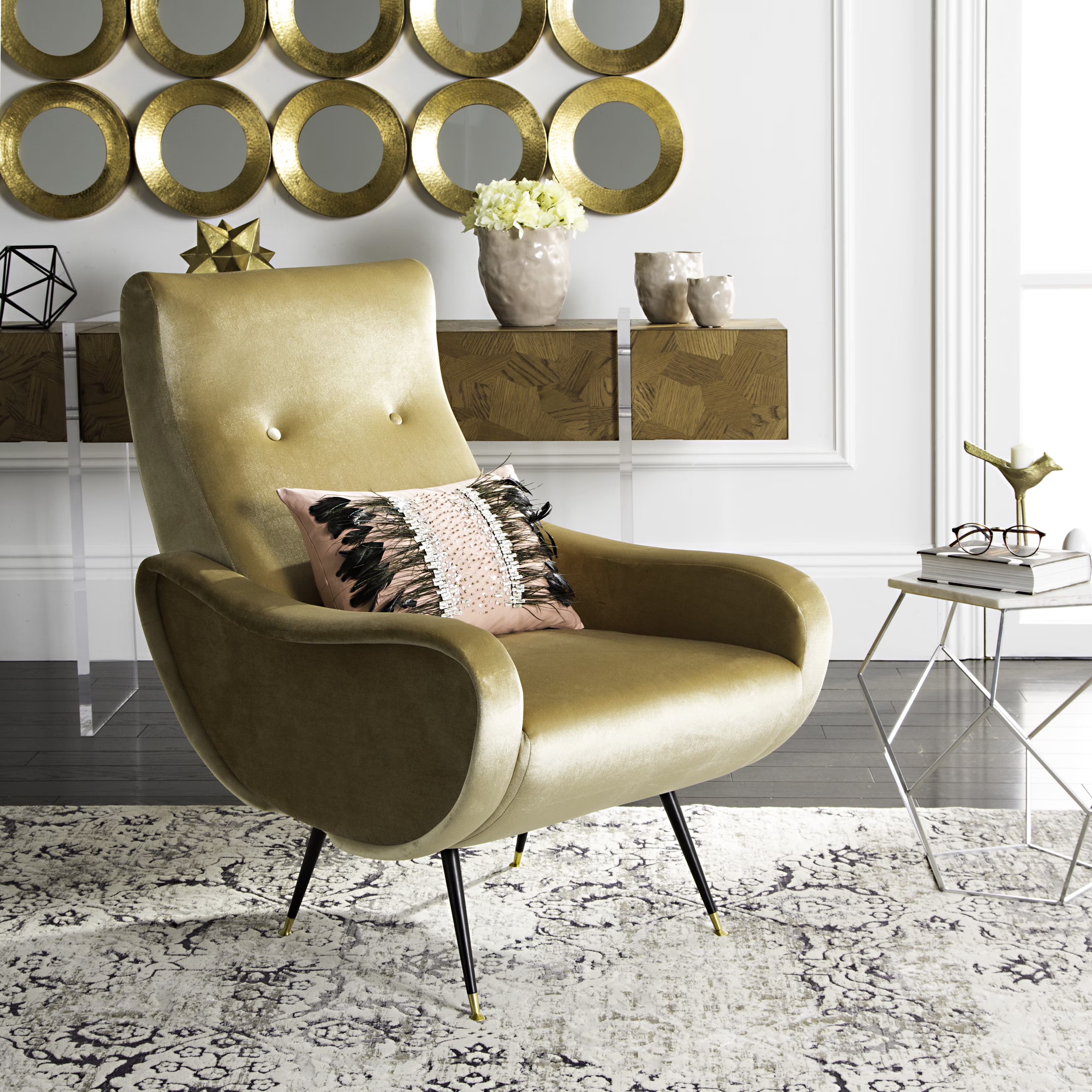 Camel Velvet Accent Chair Y66934