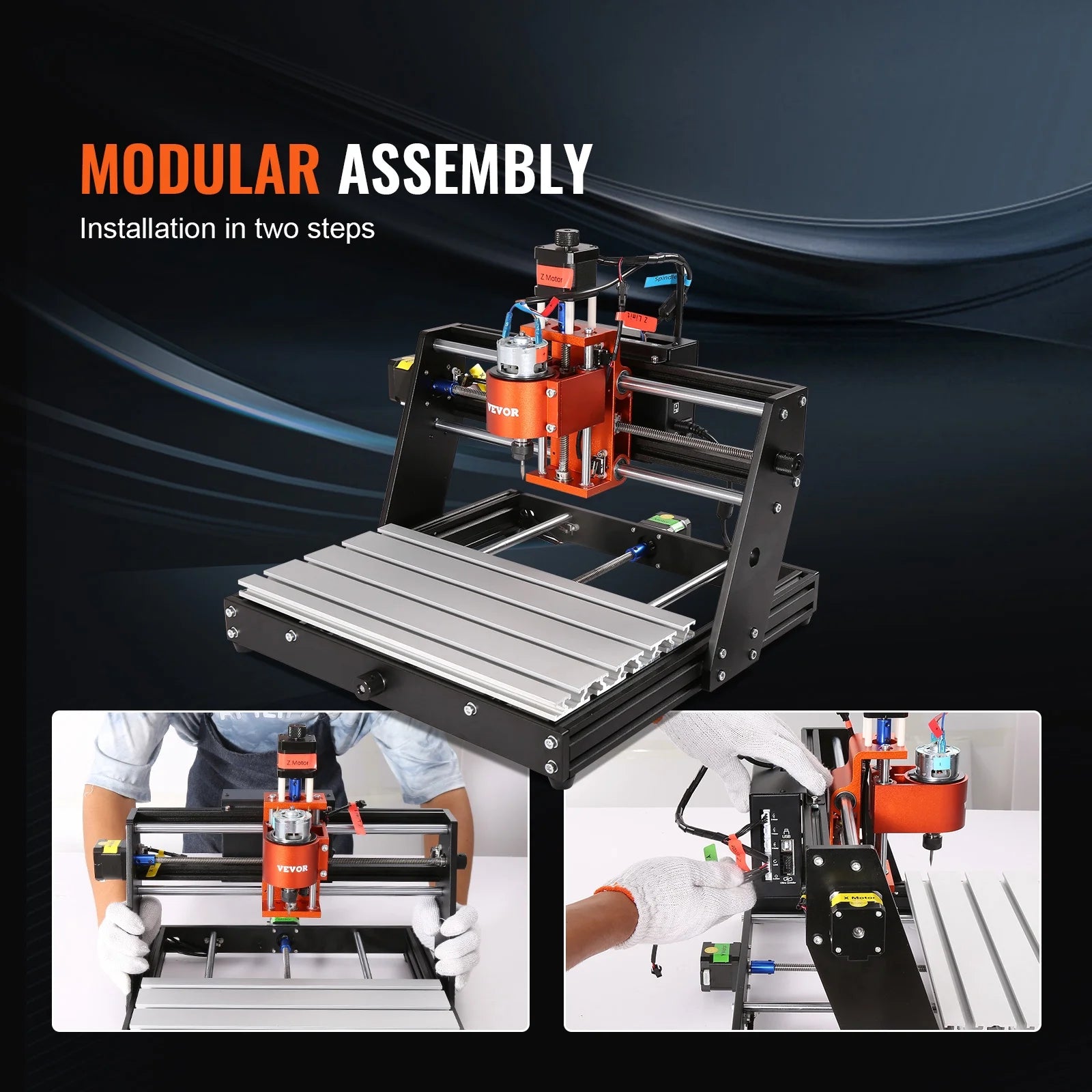CNC Router Machine, 60W, 3 Axis, 11.8 x 7.87 x 2.36 in Working Area P488010