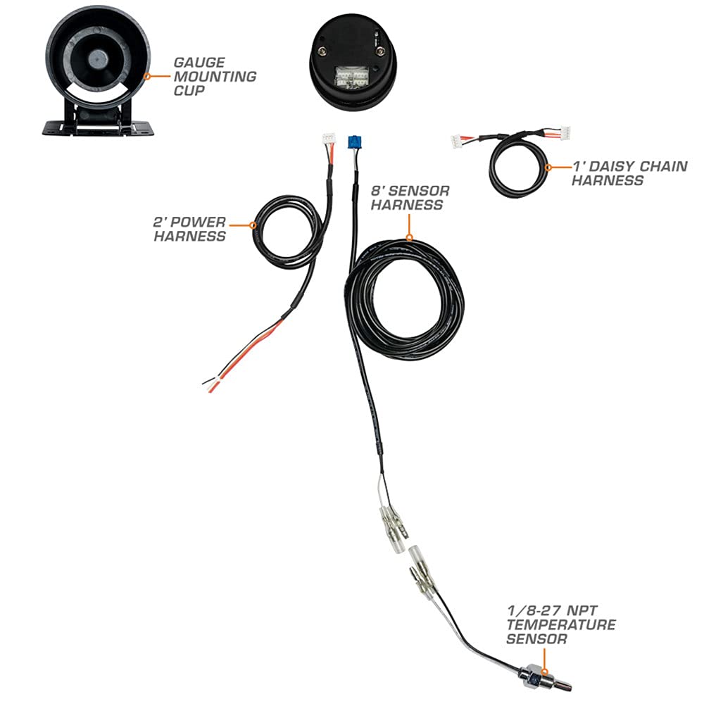Transmission Temperature Gauge Kit with Electronic Sensor, Black Dial, Tinted Lens, 2-1/16" 52mm, Pack of 2 A929910