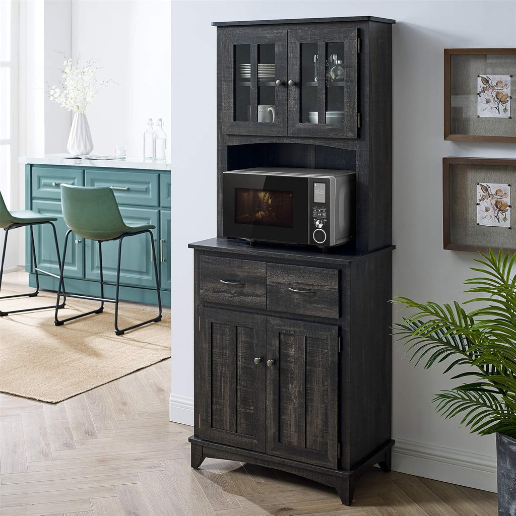 Charcoal Microwave Storage Stand with Double Door Top and Bottom Cabinets J99600