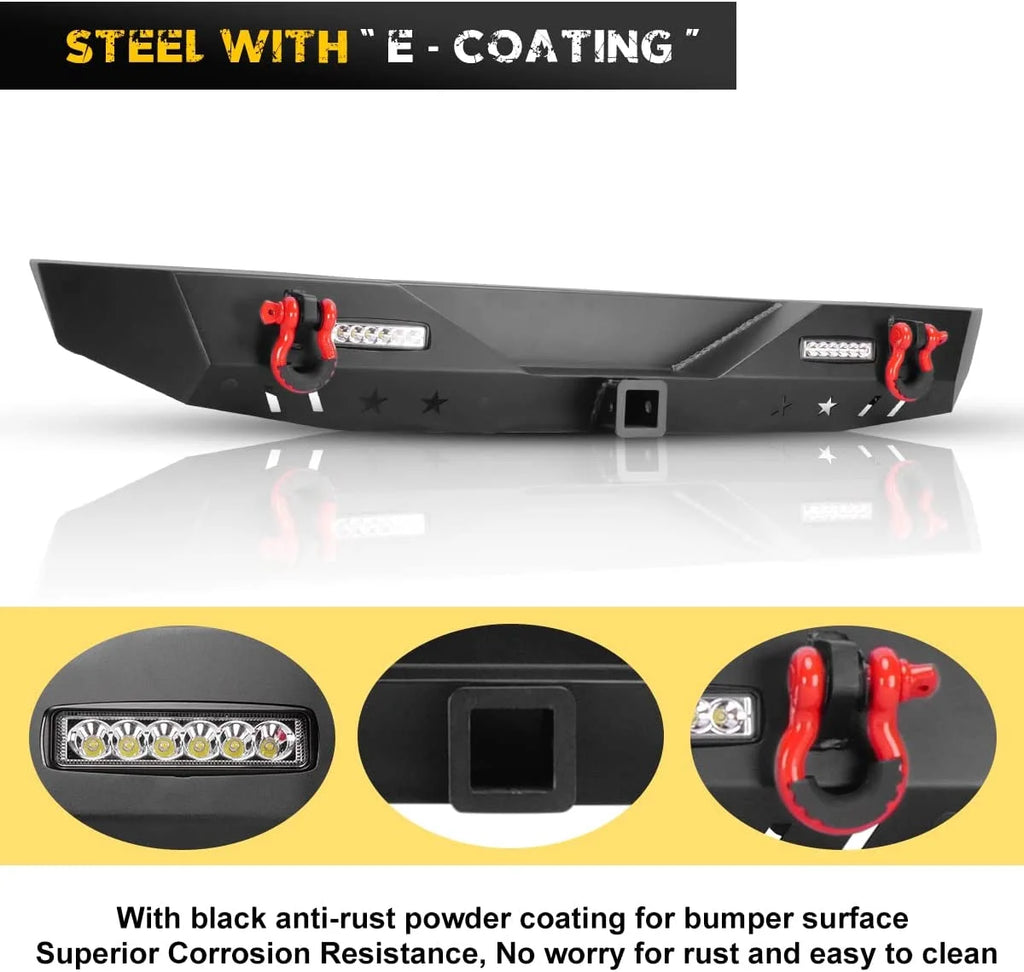2PCS Full Width Bumper Combo with Winch Plate & LED Lights & D-rings & Fog Light Housing Q10270