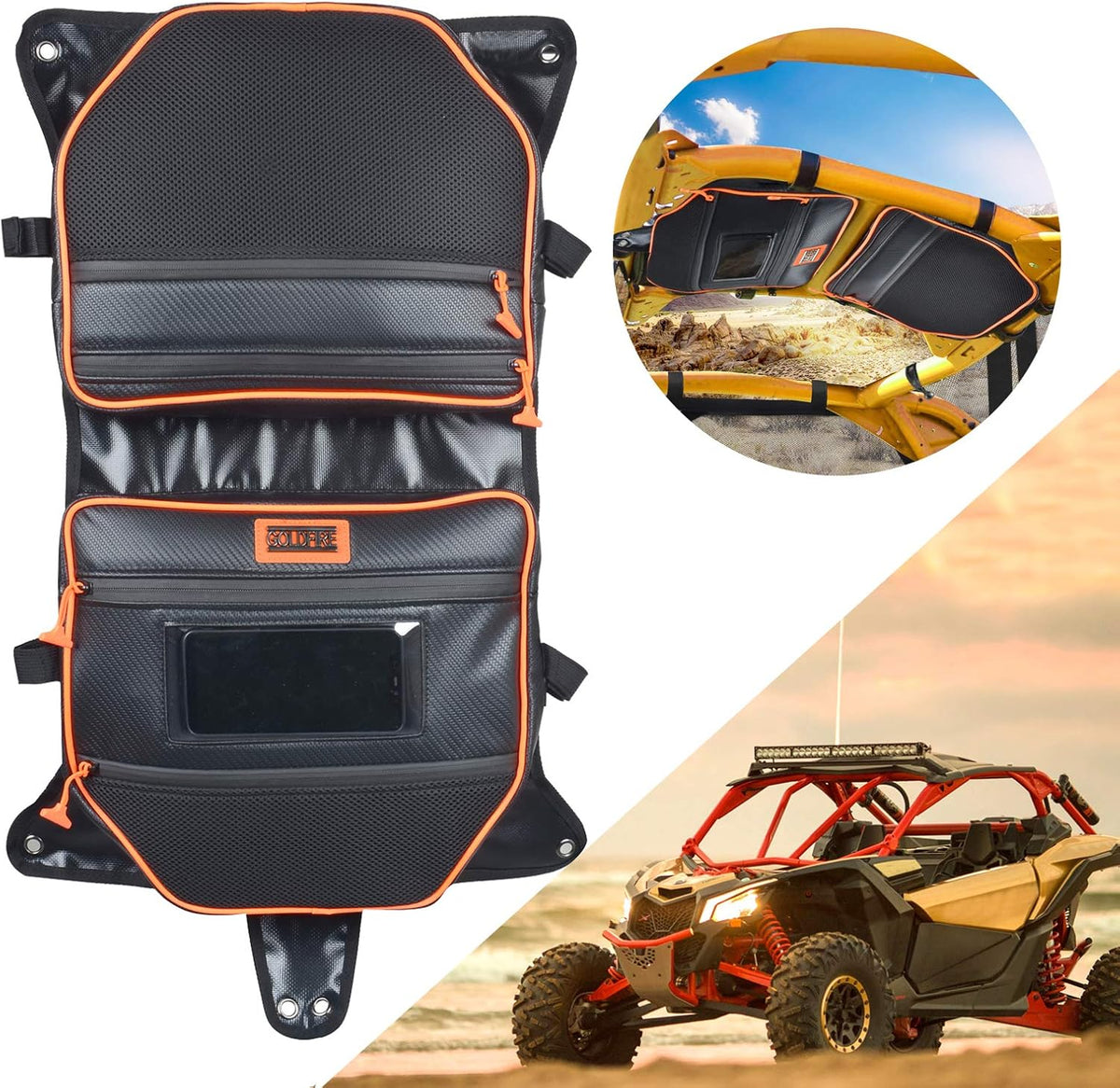 Water Resistant Overhead Roof Storage Bag for Can Am Maverick X3 2017 2018 2019 2020 (Blue Piping) W766279