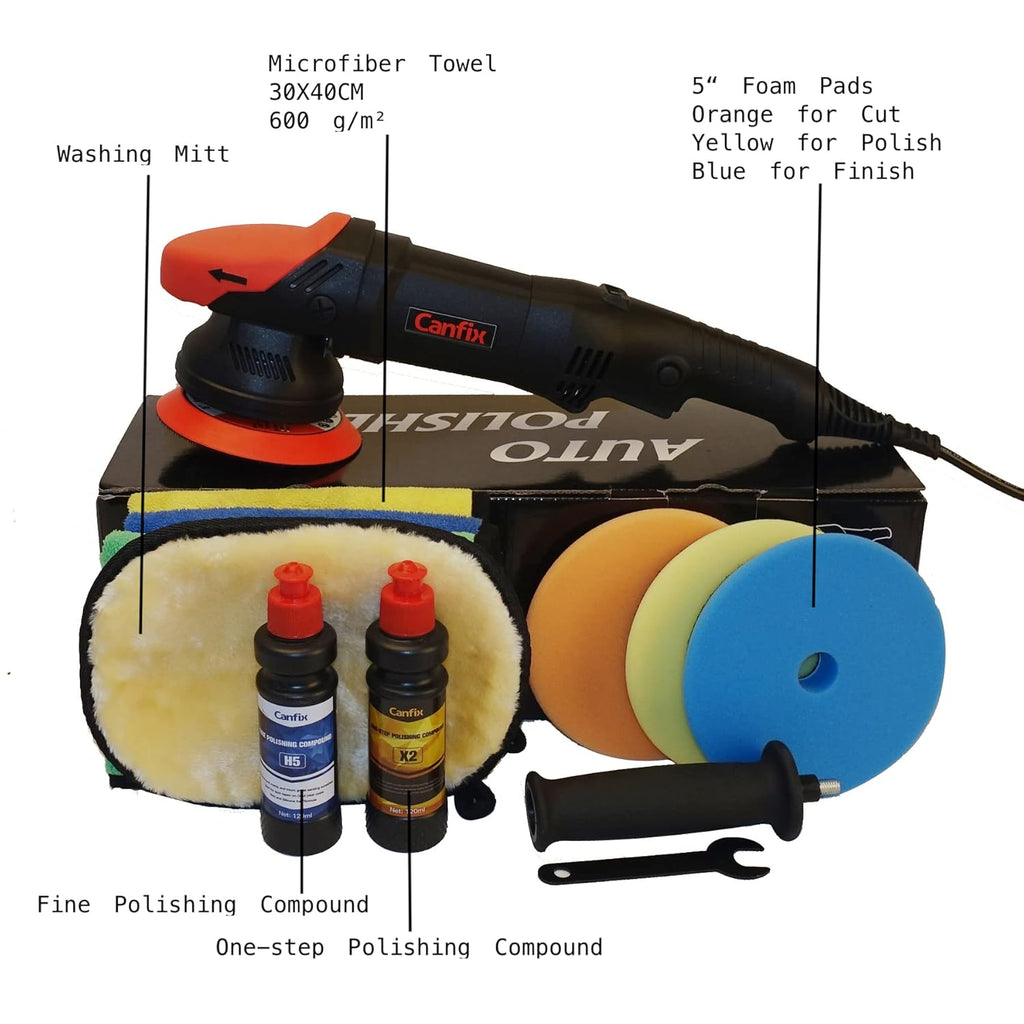 5 inch Dual Action Random Orbital Car Polisher with 9pcs Detailing Kit J218644
