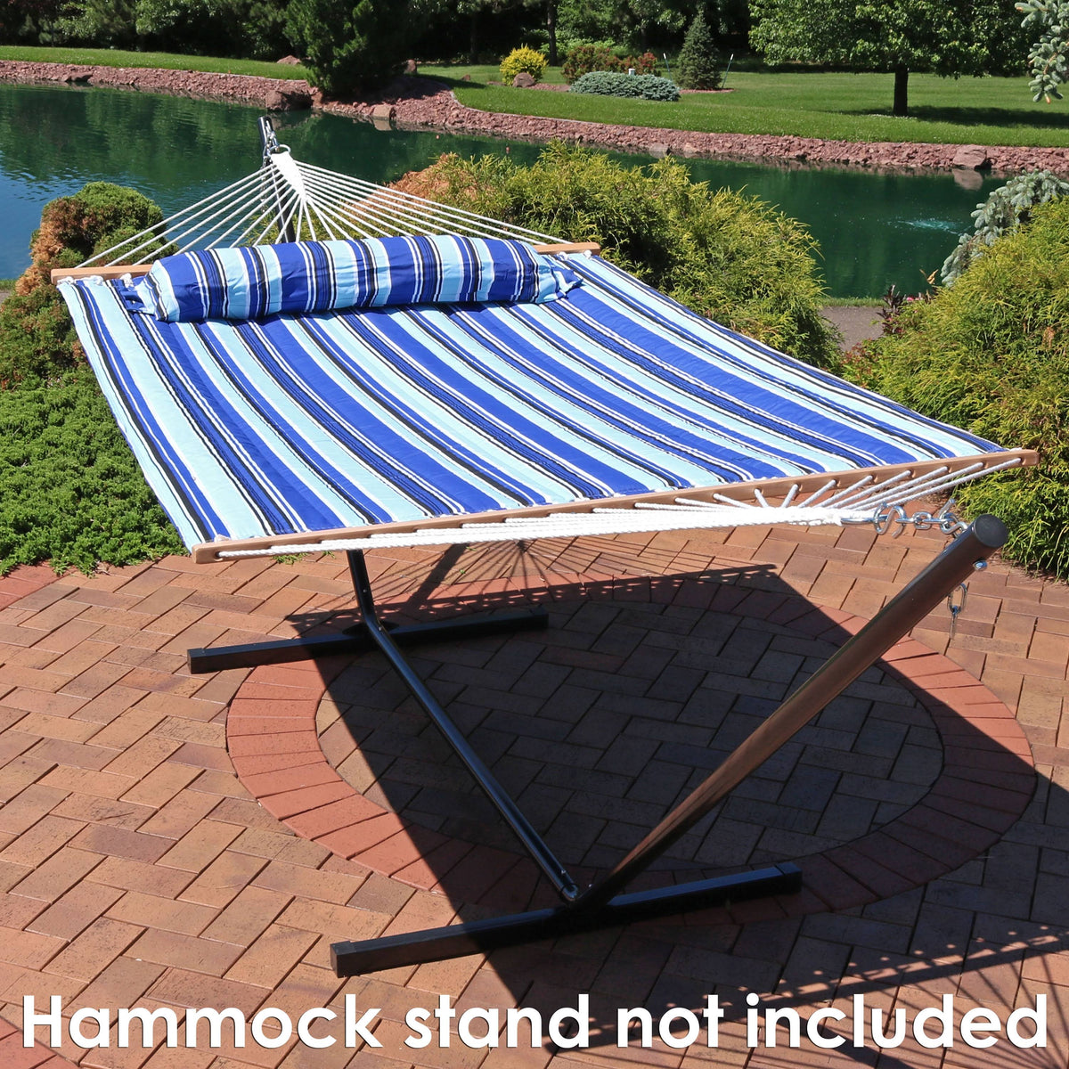 2-Person Quilted Fabric Spreader Bar Hammock and Pillow R498