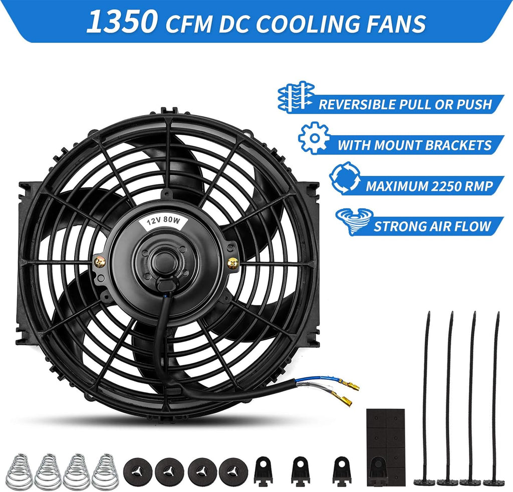 Reversible 10 Inch Electric Radiator Cooling Fan with Mounting Kit 1350 CFM 12 Volts Pack of 2 A993
