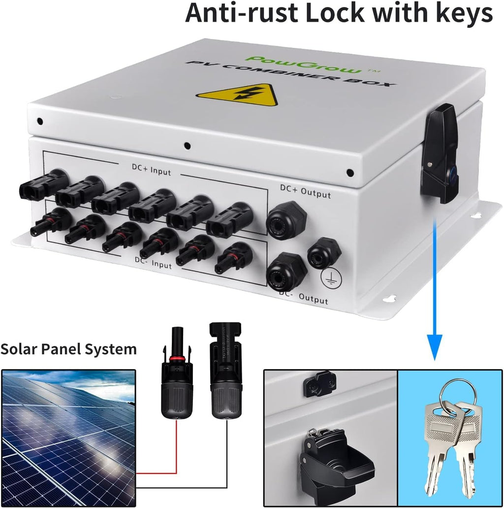 6 String Solar Combiner Box with 15A Fuse, Surge Protective Device, 63A Circuit Breaker P8708