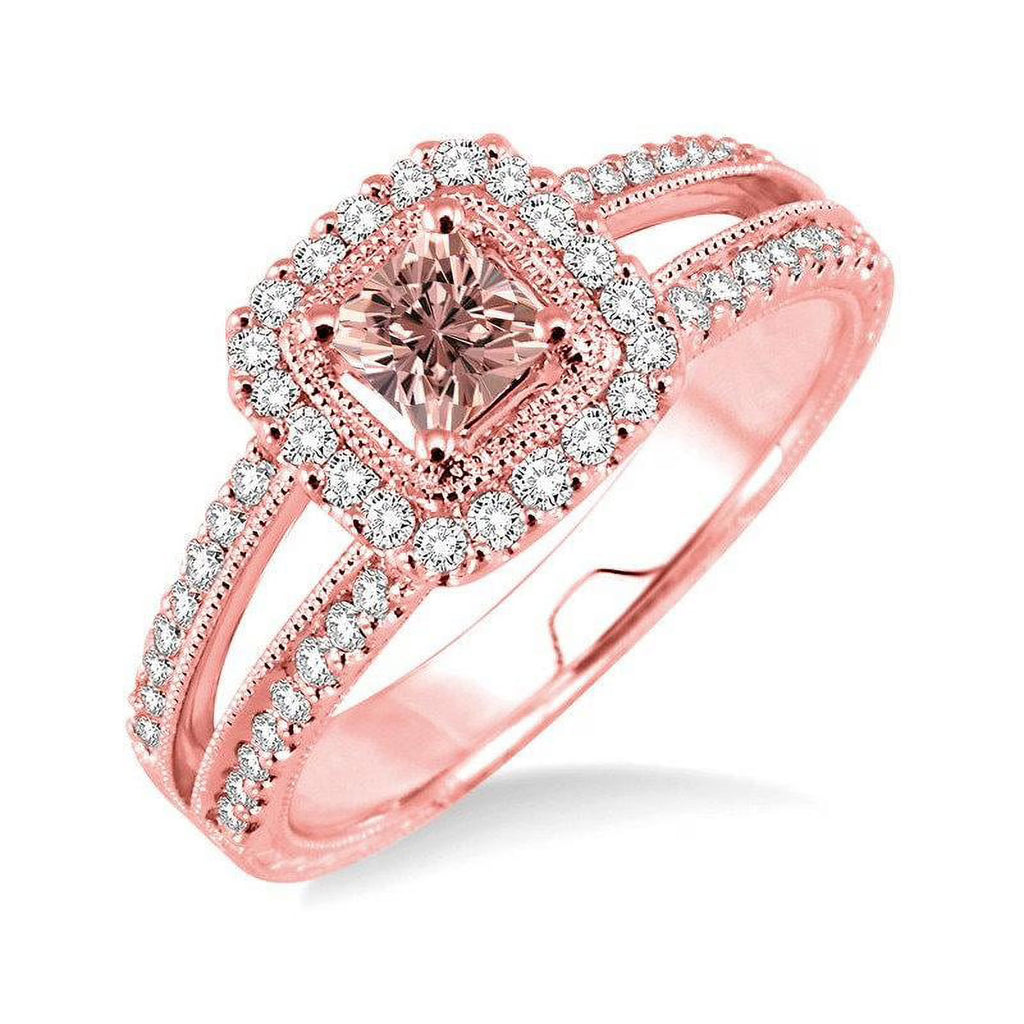 14K Rose Gold Morganite And Diamond Moissanite Engagement Ring W993