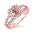 14K Rose Gold Morganite And Diamond Moissanite Engagement Ring W993