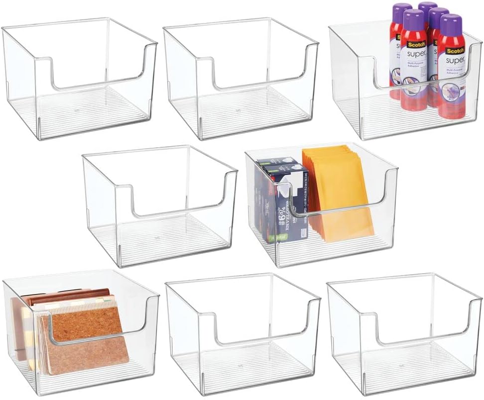 Clear 8 Pack Plastic Storage Organizer Bin Basket R57459