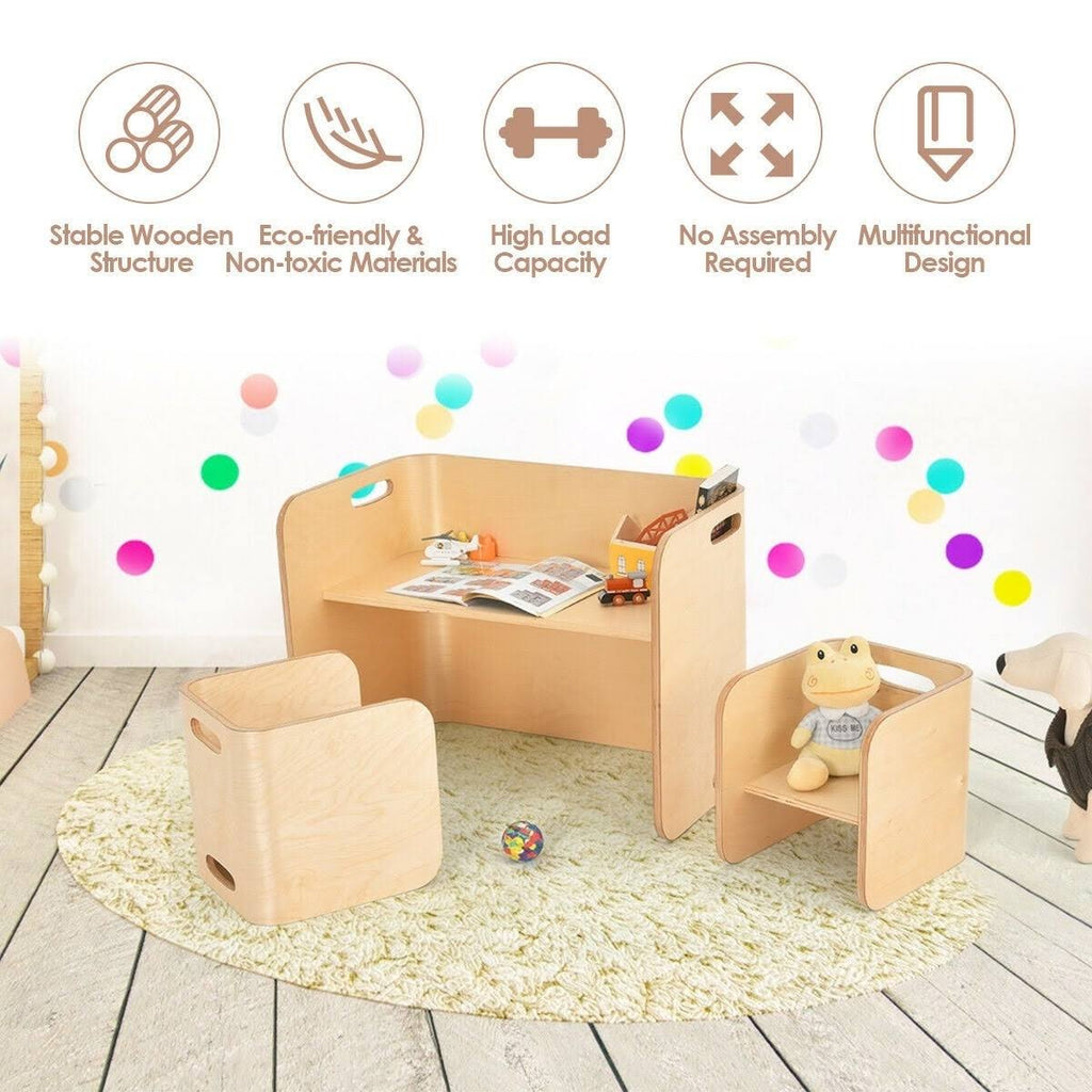 3 Piece Kids Wooden Table and Chair Set Q303
