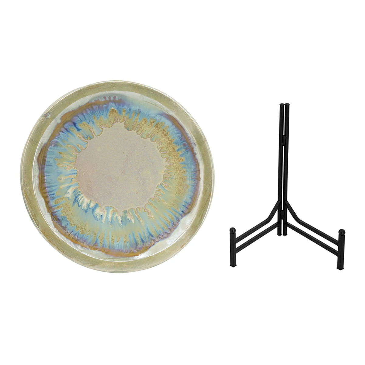 18" Blue and Beige Ceramic Charger with Stand E727