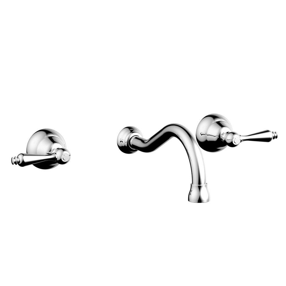 Polished Brass Double Straight Handle Wall Mount Bathroom Sink Faucet P174