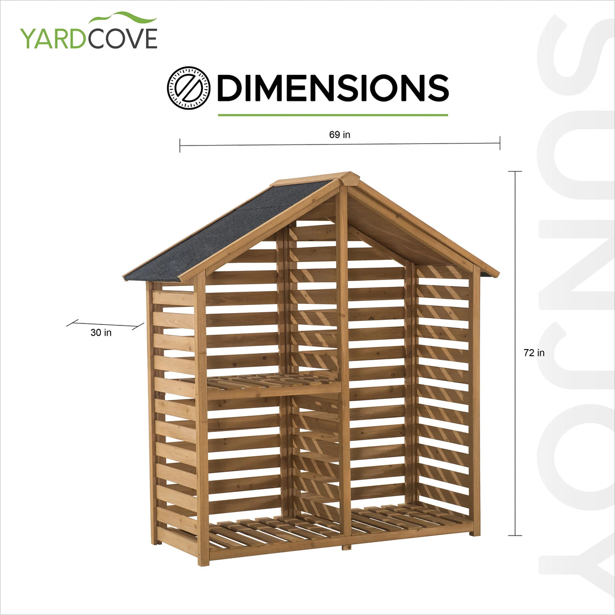 69" Solid Cedar Wood Firewood Log Rack with Black Asphalt Roof and 2-Tier Shelf V594342