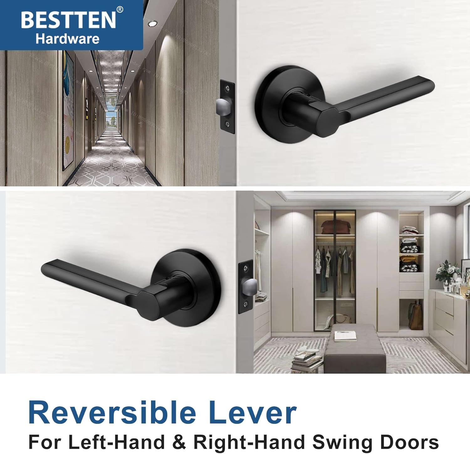 [3 Pack] Matte Black Passage Door Lever with Removable Latch Plate F66958