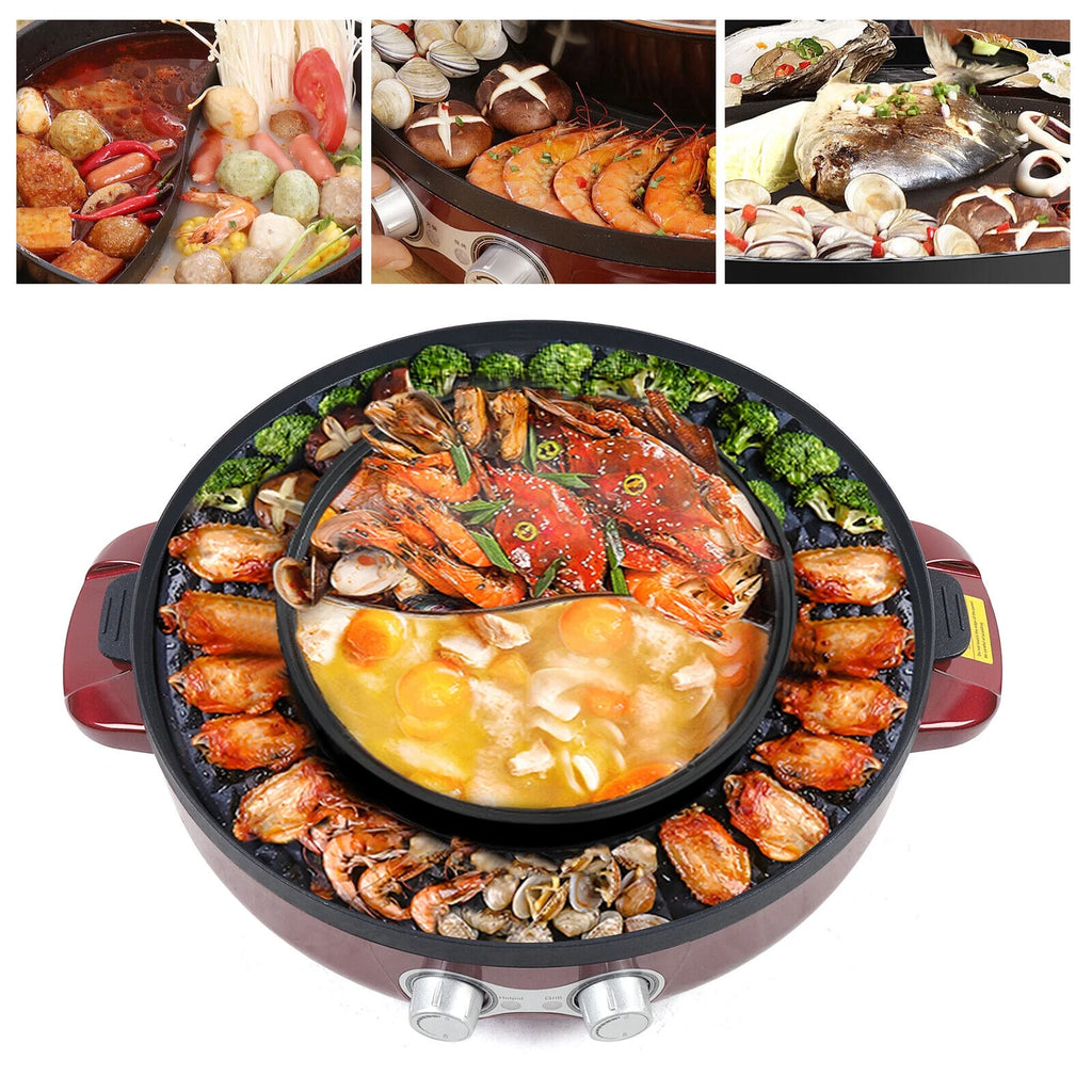 Red 2-in-1 Electric Smokeless Grill Hot Pot 2200W S240