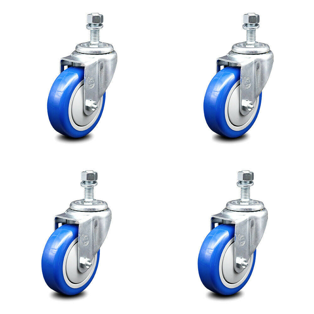 Blue Poly Swivel Caster Set of 4 with 4x22 Wheels and 1/2x22 Stem X40230