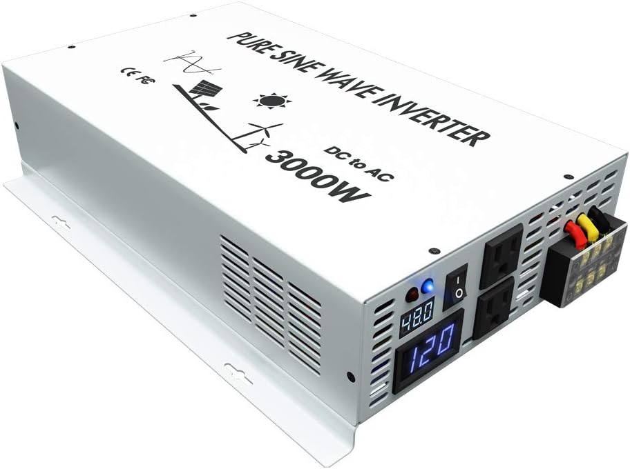 3000W Pure Sine Wave Power Inverter DC 48V to 110V 120V AC with Dual Outlets and Digital LED Display B301549