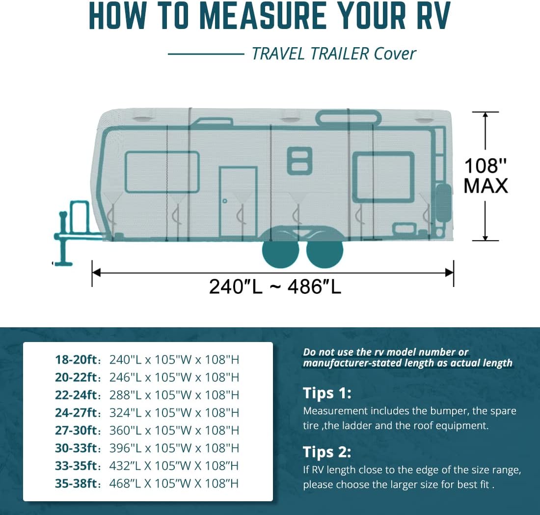 Extra-Thick 4 Layers Travel Trailer RV Cover with 2Pcs Extra Straps & 4 Tire Covers H603
