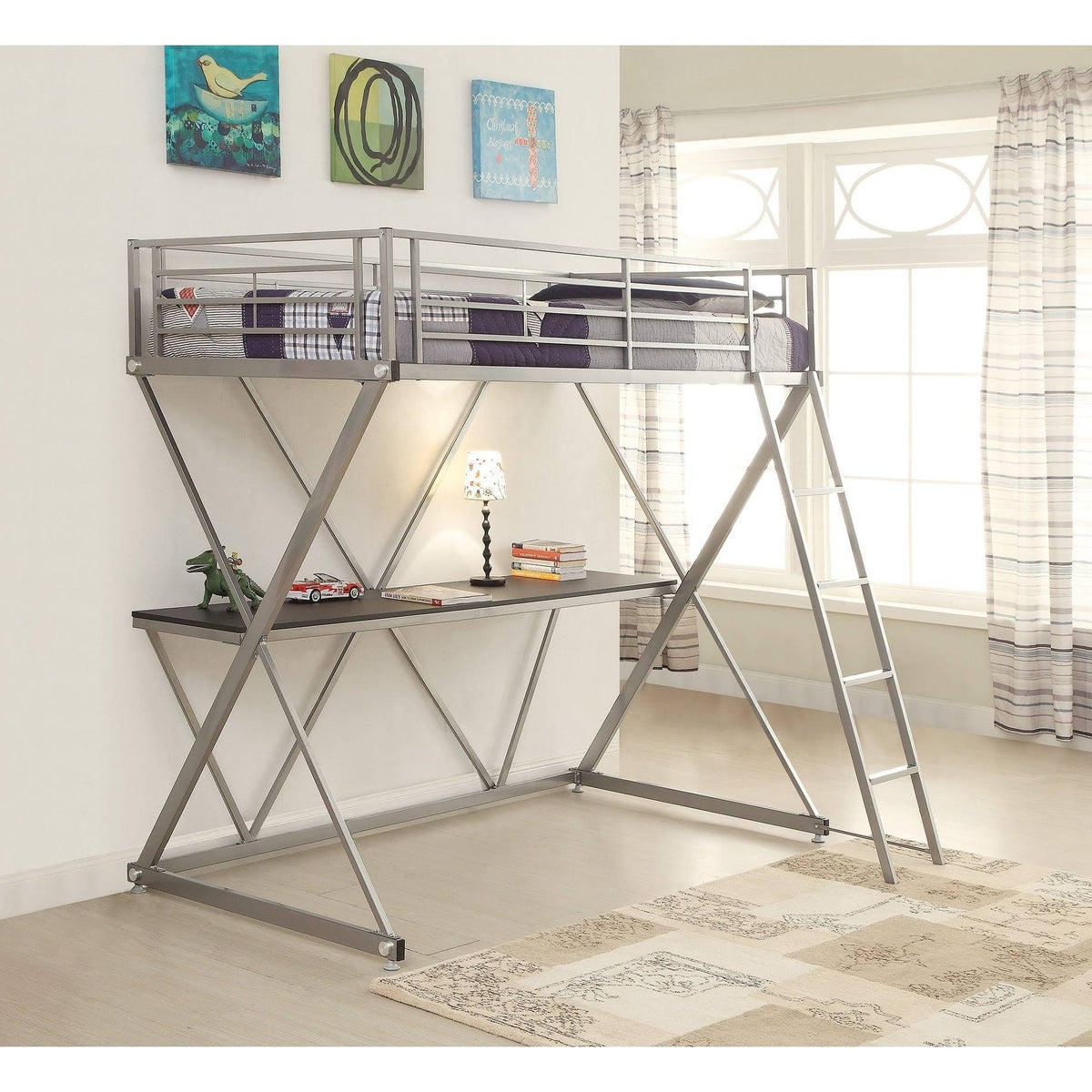 Metal Twin Size Loft Bunk Bed N524454