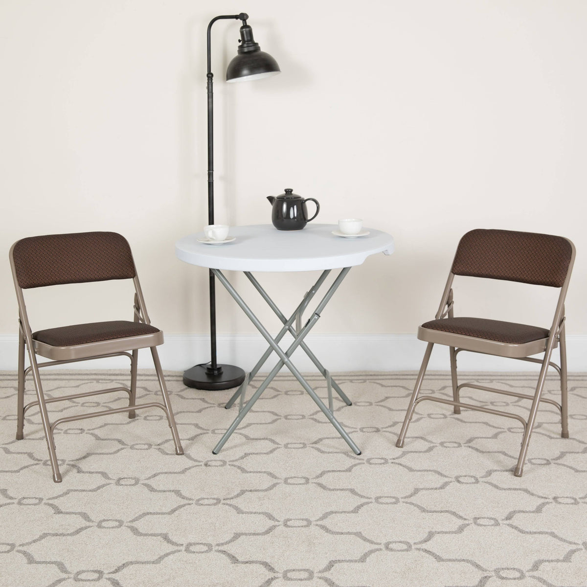 2 Pack Fabric Metal Folding Chair - Brown Patterned Y3875