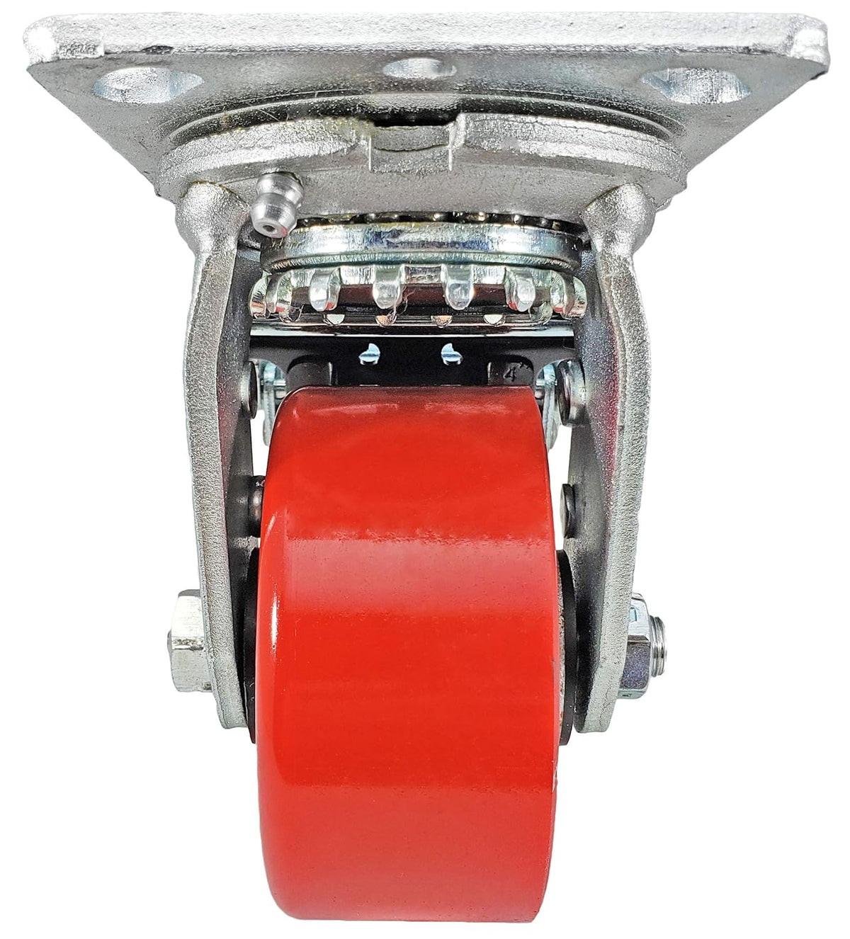 4 x 2 Total Lock Caster Set with Red Polyurethane on Steel Wheel P3612