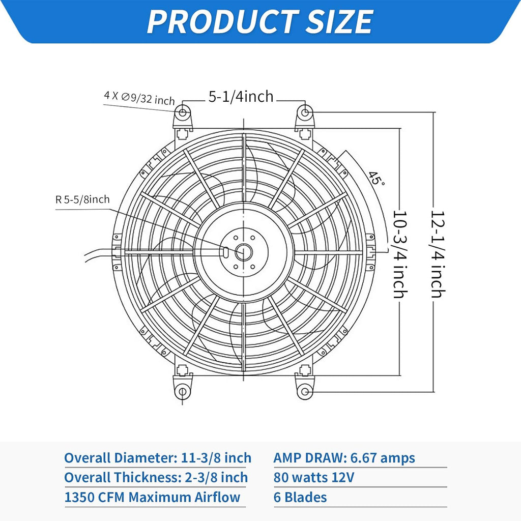 Reversible 10 Inch Electric Radiator Cooling Fan with Mounting Kit 1350 CFM 12 Volts Pack of 2 A993