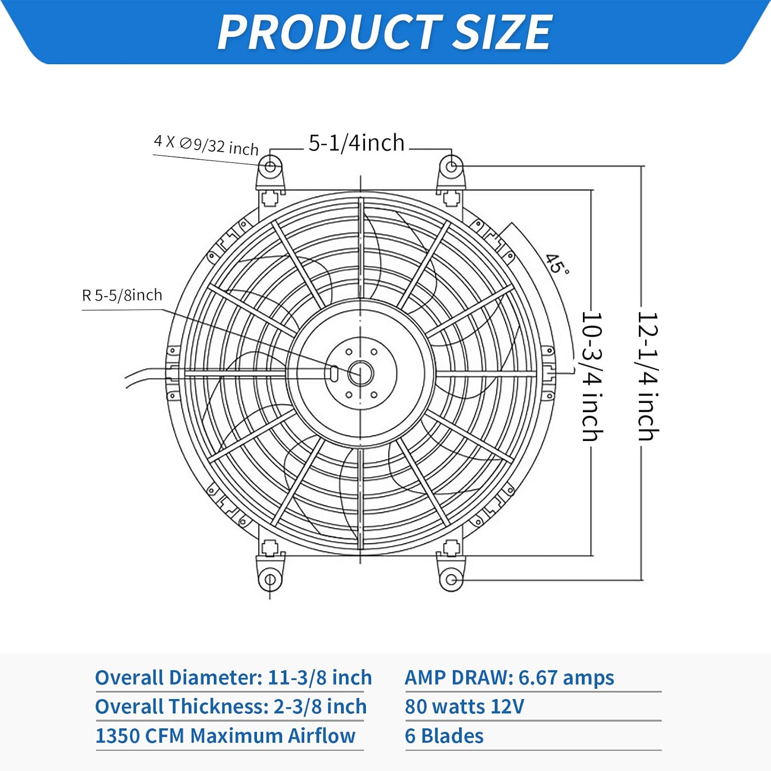 Reversible 10 Inch Electric Radiator Cooling Fan with Mounting Kit 1350 CFM 12 Volts Pack of 2 A993