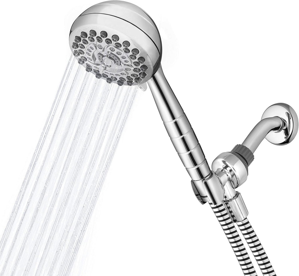 Chrome Hand Held Shower Head with 7 Spray Settings and 5' Hose, Chrome Shower Arm Diverter Pack of 2 L2398