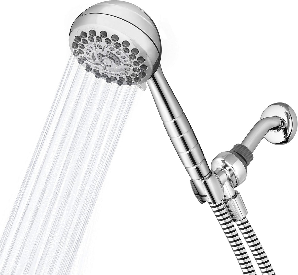 Chrome Hand Held Shower Head with 7 Spray Settings and 5' Hose, Chrome Shower Arm Diverter Pack of 2 L2398