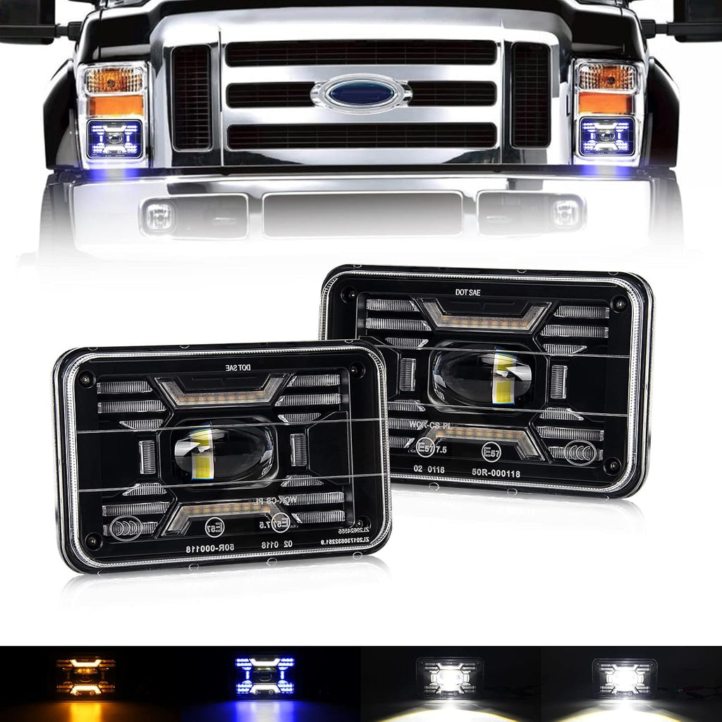 80W Square 4x6 Inch LED Headlight with Halo & Turn Signal Light, 2PC Pack X25755