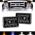 80W Square 4x6 Inch LED Headlight with Halo & Turn Signal Light, 2PC Pack X25755