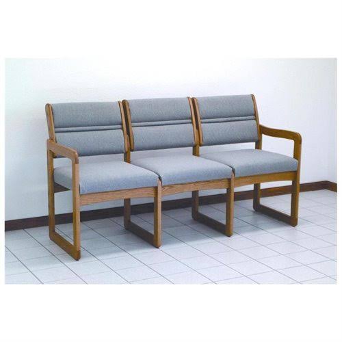 Green Vinyl Three-Seat Sofa with Sled Base and Oak Frame A589