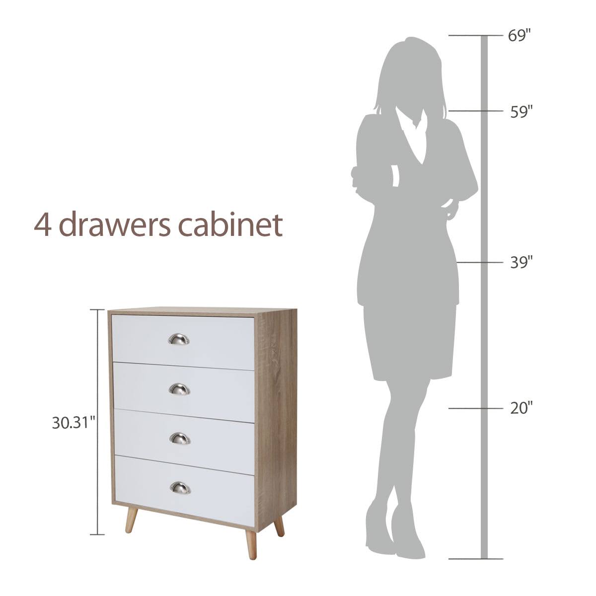 Brown 4 Drawer Nightstand Cabinet O537