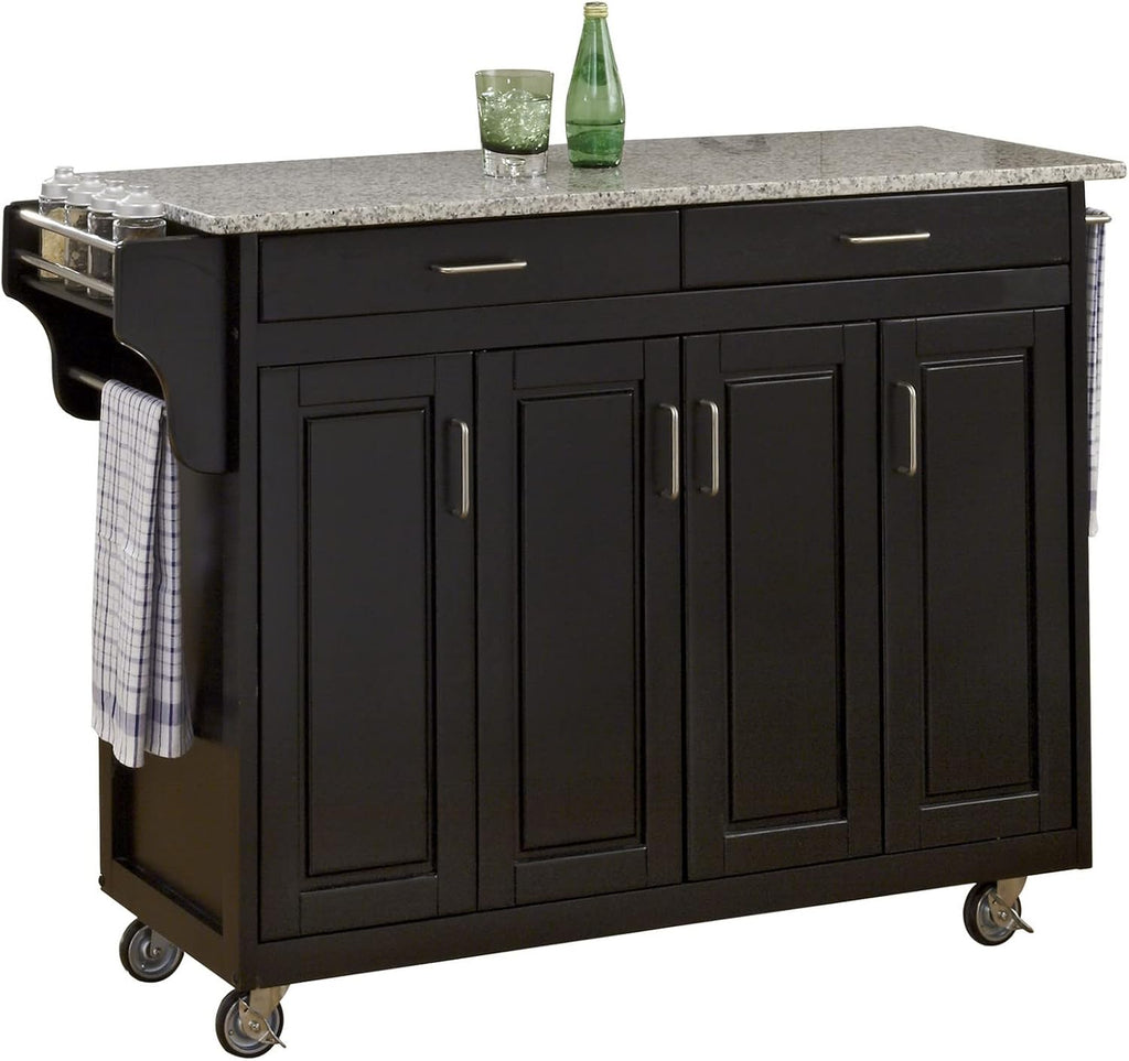Natural 4 Door Cabinet Kitchen Cart with Gray Granite Top P643528