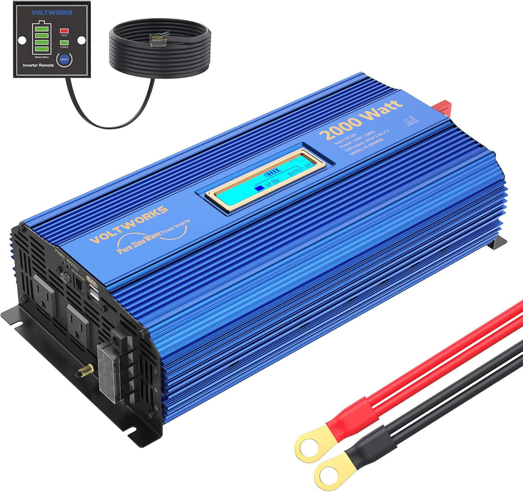 2000Watt Car Power Inverter DC 12V to 120V AC with Remote Control and LCD Display L445470