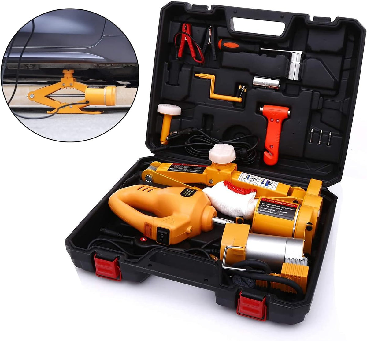 12V 3 Ton Electric Scissor Car Jack with Impact Wrench and Tire Pump A804
