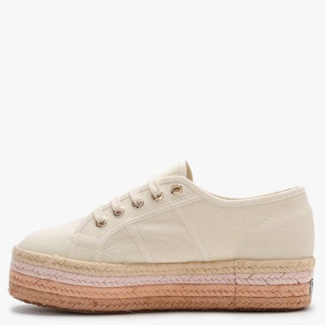 Light Sand Beige Canvas Rope Flatform Shoes W439