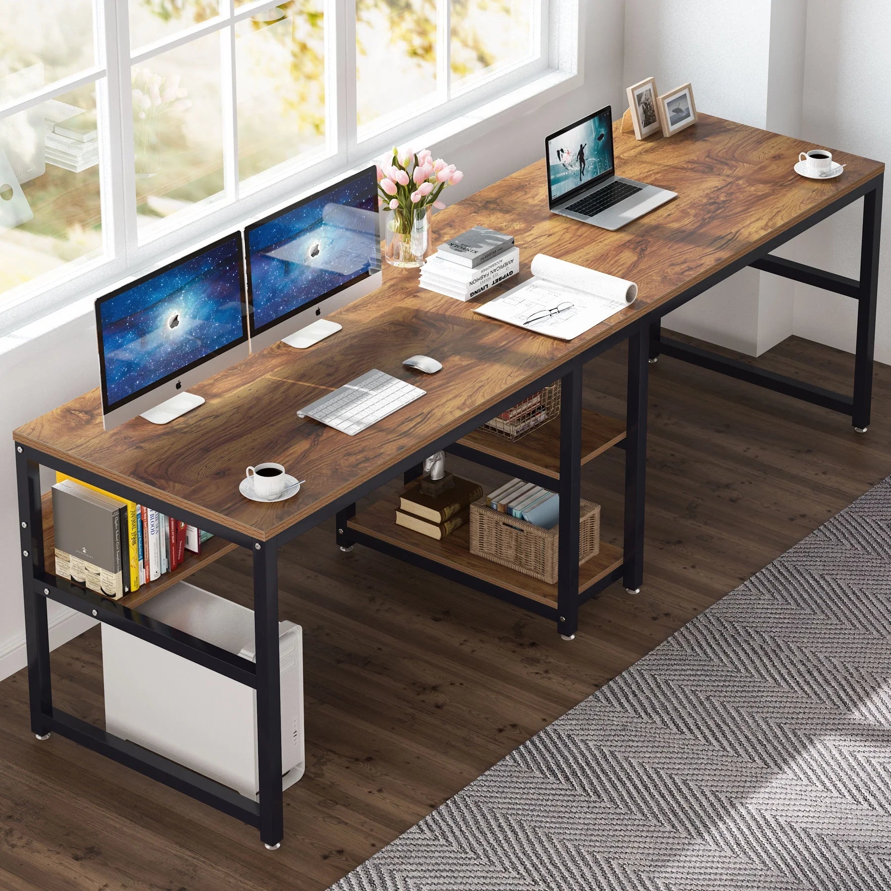 78.7 Two Person Desk with Bookshelf U959448