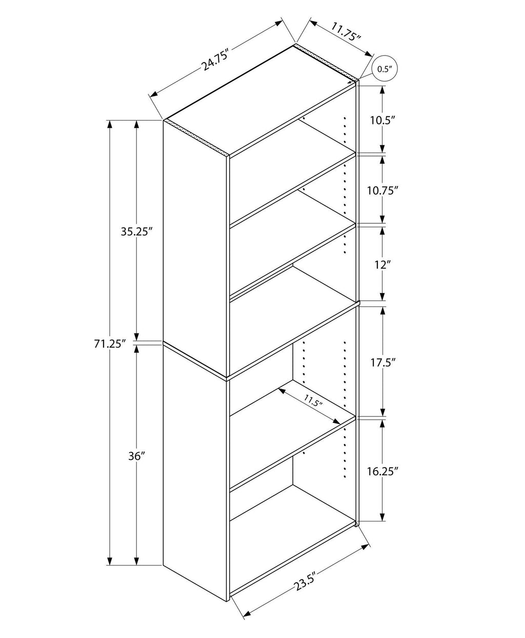 Cherry 72 inch 5 Shelves Bookcase S82820