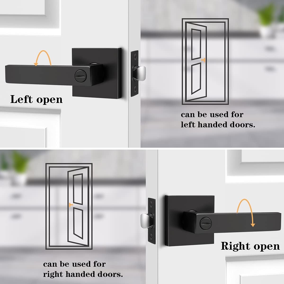 Matte Black Privacy Door Levers with Square Rosette N575868