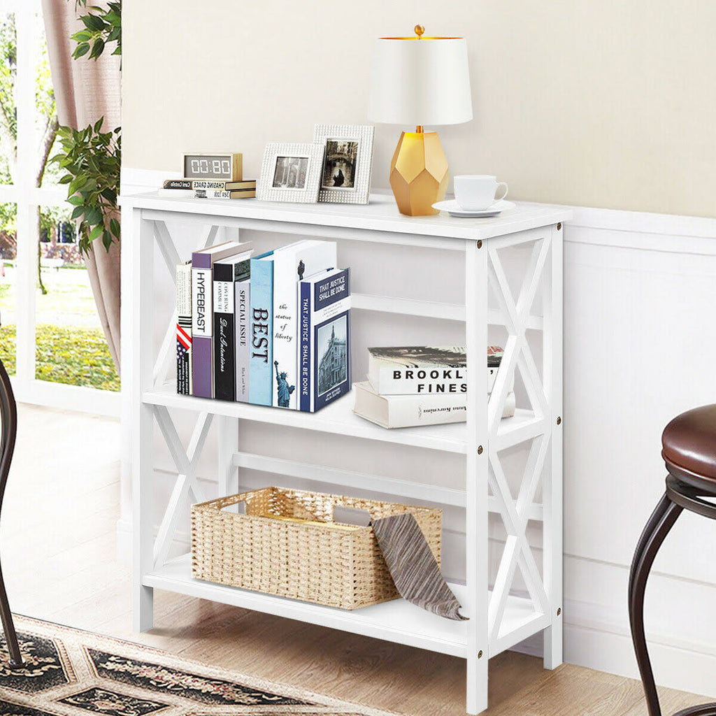 3-Tier White Wooden Open Shelf Bookcase Q54876