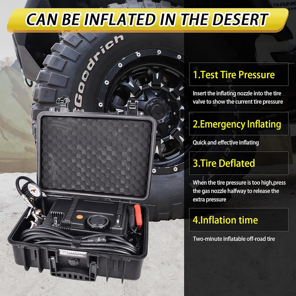 12V Portable Air Compressor Kit 180L/min Tire Inflator with Tire Pressure Gauge and 8m Extension Air Hose, Carry Box, Pack of 2 O862