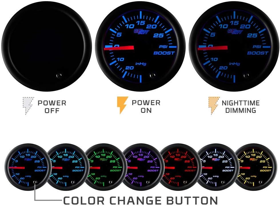 Tinted 7 Color 100 PSI Fuel Pressure Gauge Kit with Electronic Sensor Black Dial Smoked Lens 2-1/16 52mm O936