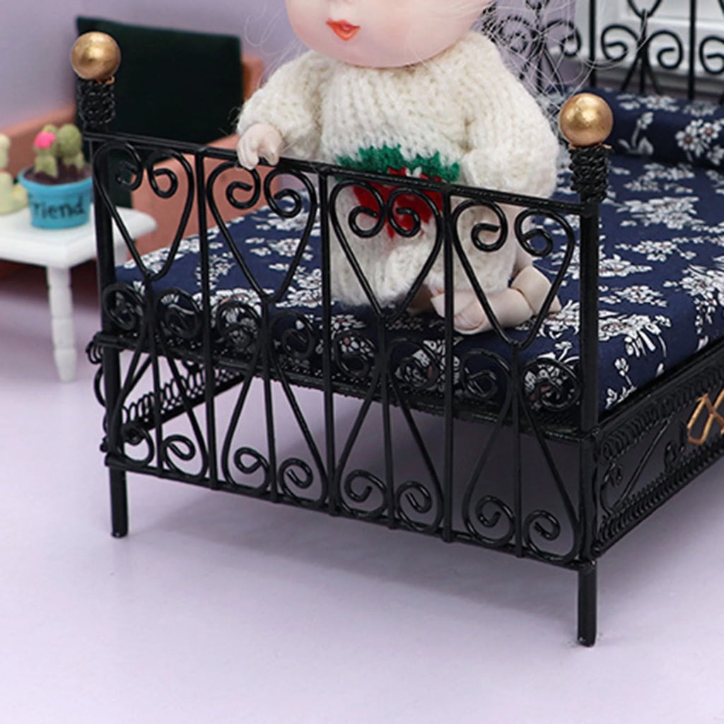 Compact Metal Dollhouse Bed P742